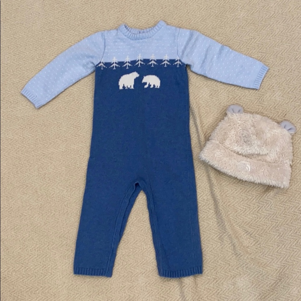 Janie and Jack one piece with North Face bear hat